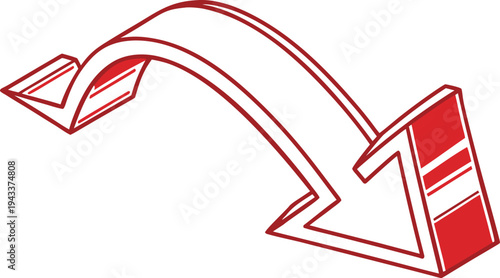 Bold curved red arrow pointing downward thick lines