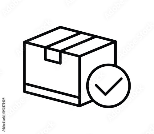Simple and Modern Line Art of a Package with Checkmark Icon for Delivery