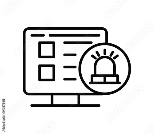 Computer Screen with Alert Icon for Emergency Notification System