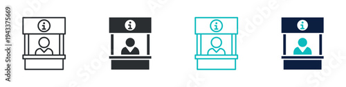 Information booth icon set, customer service help desk information kiosk symbol, outline and solid and color style. Vector illustration.