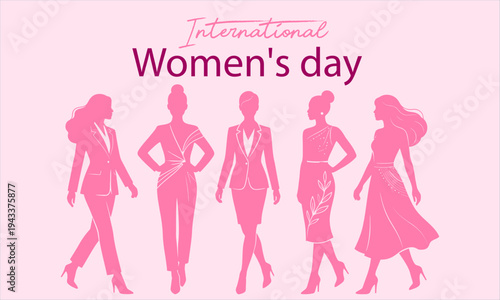 International Womens Day graphic featuring diverse pink silhouettes for female empowerment projects