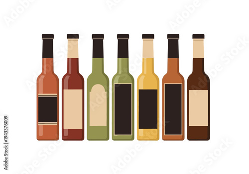 assorted wine bottles with blank labels.