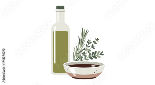 Bottle of olive oil with herbs.