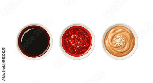 Three small bowls of sauce.