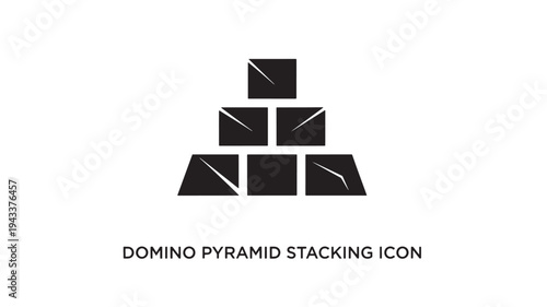 A minimalist black domino pyramid stacking icon on a white background, symbolizing business strategy and planning, with a clean and professional aesthetic.