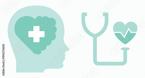 Mental health, heart, therapy, heartbeat, pulse, medicine, person, brain, doctor, head, set, concept, connection, mind. World Day, psychology, emotion, wellness, feeling, vector, collection