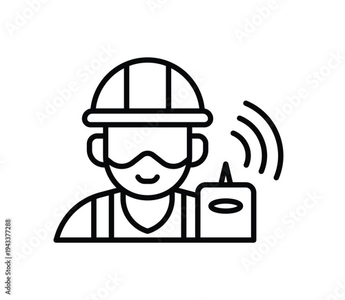 Worker with Hard Hat and Communication Device in Construction Setting
