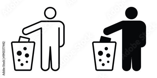 Waste bin icon, simple thin line icon vector illustration pack on white background, minimal design for trash, recycling, and waste management symbols