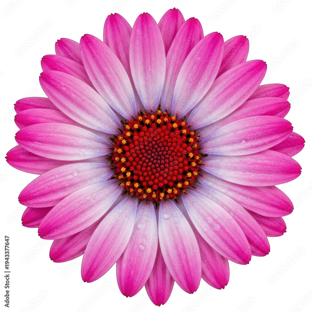 Obraz premium Vibrant pink daisy flower with white and red center isolated on transparent background
