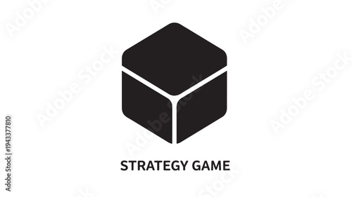 A minimalist black cube logo representing a strategy game on a clean white background, ideal for gaming and business concepts
