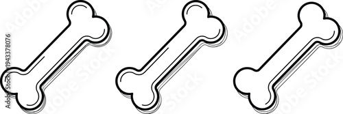 Black and white cartoon‑style illustration of three bones with bold outlines and shadowing, symbolizing anatomy, pets, animals, and educational design concepts for creative projects