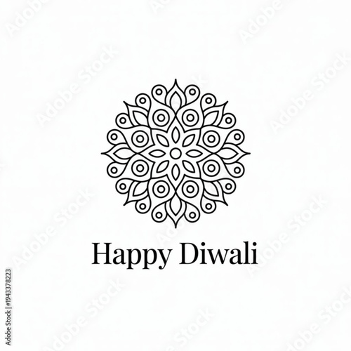 Elegant circular mandala pattern with happy diwali text for festive celebration and greeting. illustration