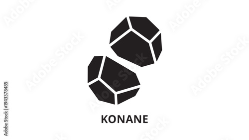 A minimalist logo of the traditional Hawaiian strategy board game Konane, featuring two black and white geometric shapes on a clean white background, conveying simplicity and intellectual challenge.