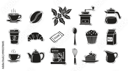 Coffee and tea related icons and objects
