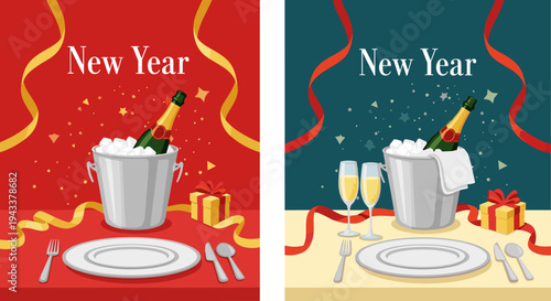 Festive Celebration Setting with Sparkling Beverage and Dining Elements