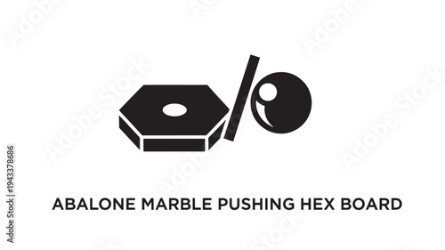 A minimalist graphic of an Abalone game, featuring a black and white hex board with marbles, conveying strategy and focus, ideal for business, gaming, and educational concepts.