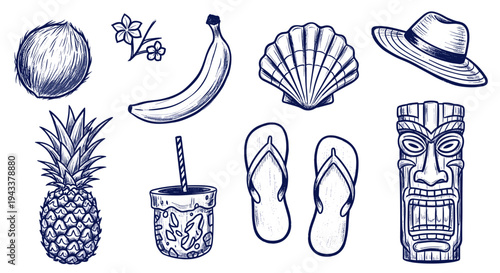 Doodle-style design element for a summer vacation at a tropical resort