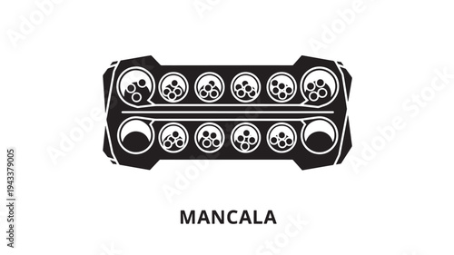 High-quality image of a classic wooden mancala board game with smooth stones, showcasing minimalist design and strategic gameplay on a flat surface.