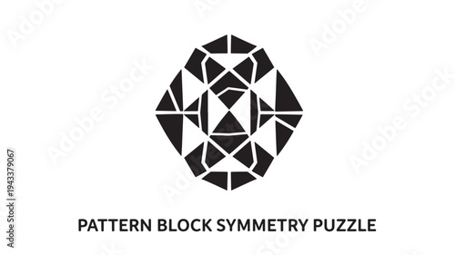 A black and white geometric pattern block symmetry puzzle logo on a clean white background, representing problem solving and logic game concept.