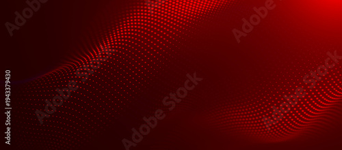 Abstract background with a dynamic color wave. Futuristic dotted wave of bright particles. Colorful presentation backdrop. Widescreen 3D vector illustration.