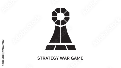 A sleek black and white logo for a strategy war game, featuring a stylized design on a clean white background, evoking a sense of competitive gaming and tactical planning.