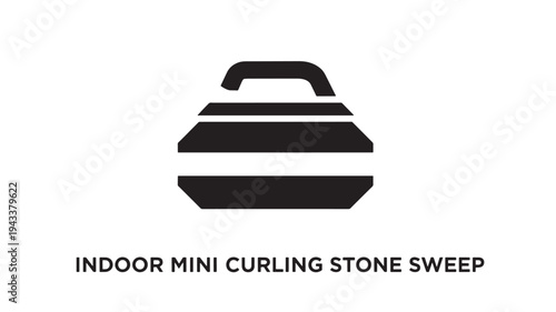 High-quality flat lay of a sleek black indoor mini curling stone sweep broom, isolated on bright white, ideal for sports, games, and winter activity promotions.