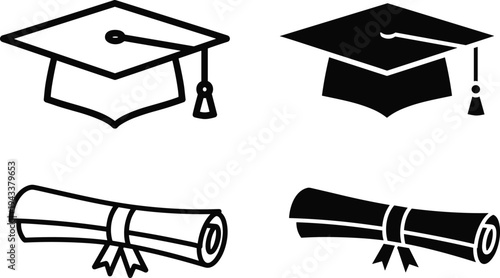 Graduation icons caps and diplomas