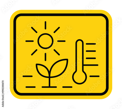 Illustration of Solar Energy and Plant Growth with Thermometer Icon