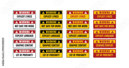 Warning, Explicit Lyrics, Not Safe For Work, Lot of Profanity. Vector Illustration