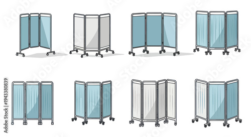 Collection of Portable Medical Privacy Screens with Wheels.