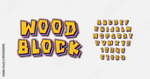 Wood Block alphabet. Compose stylish typography. Vector illustration
