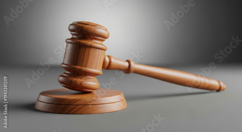 Wallpaper Mural A wooden gavel resting on a sound block in a courtroom setting with a grey background and subtle sha Torontodigital.ca