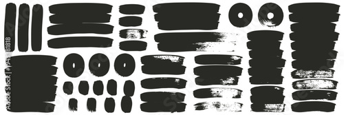 Collection of Black Paint Brush Strokes and Shapes on White Background grunge texture