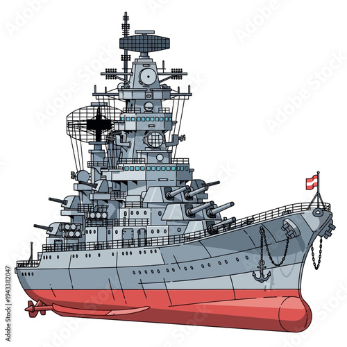 Cartoon Battleship Warship Illustration
