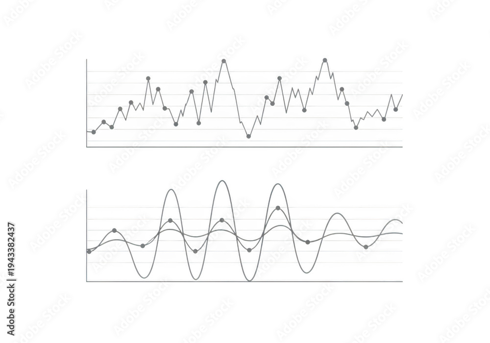 Fototapeta premium Two line graphs depicting fluctuating data trends over time periods