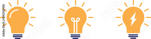 Light bulb with rays of light, vector icon set.