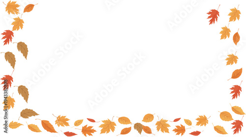 Beautiful autumn falling leaves composition with various orange and yellow foliage isolated on white background
