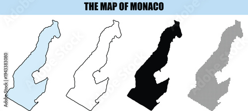 Map of Monaco Outline and Silhouette Vector Graphics Geographical Shapes