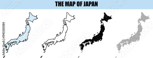 Map of Japan Set: Outline Silhouette and Dotted Variations
