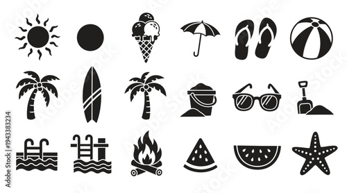 Summer vacation icons and symbols