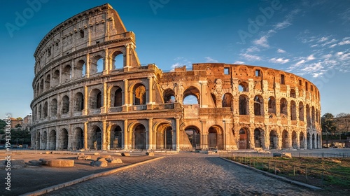 Rome's ancient Colosseum, a major Italian landmark, stands beautifully in the morning light. Its impressive architecture makes it a top attraction.