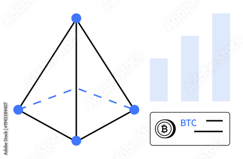 Cryptocurrency concept. Cryptocurrency with blockchain network visualization, Bitcoin symbol, and financial trends. Cryptocurrency highlights decentralized transactions and finance. For tech