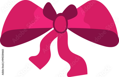 A pink bow with a ribbon tied in a knot isolated on white background, illustration