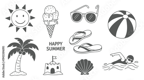 Summer vacation icons and symbols