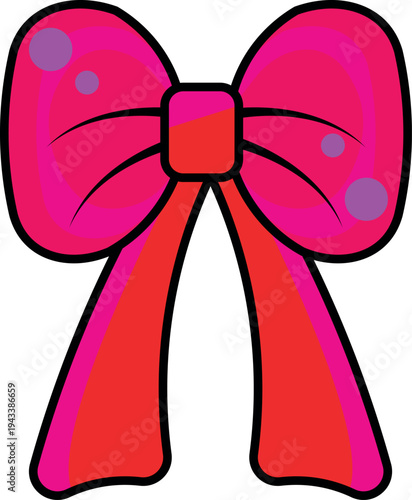 A pink and red bow with a shiny appearance isolated on white background, illustration