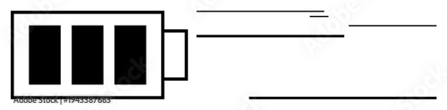 Battery icon with three energy bars and dynamic motion lines symbolizing energy, power, or charging. Ideal for technology, energy, efficiency, sustainability, innovation, electricity