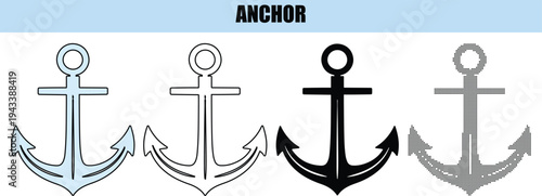 Anchor Silhouettes Collection Nautical Marine Object Symbols Set