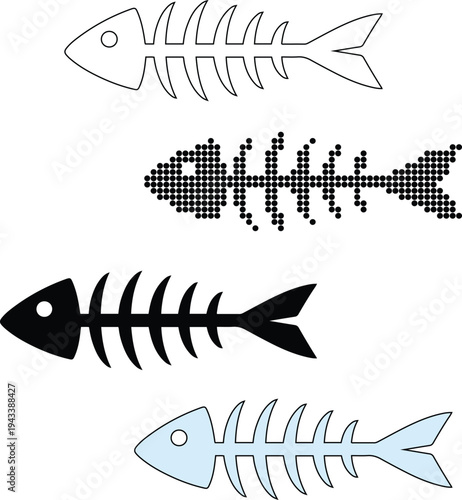 Fish Skeleton Silhouette Collection Icons Vector Art Isolated Simple Symbols