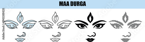 Hindu Goddess Durga Faces Silhouette Variations Religious Symbols Indian Culture Divine Feminine