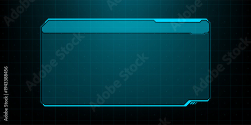 Blue HUD display frame with data grid background. Futuristic digital interface element for virtual screen. Cyber tech UI border for game or software design. Information monitor panel.